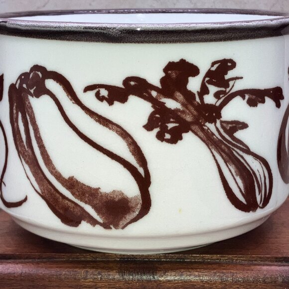RARE Vintage Japan Ceramic Vegetable Theme Oversize Soup Bowl Mug Brown Glaze - Picture 4 of 9